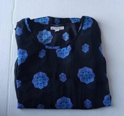 Damas GRANDE Dana Buchman Jersey Manga Corta Negro/Azul Mandala Top Foto 1 de 4