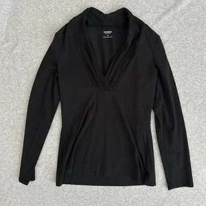 Blusa Express Para Mujer Grande Negra Cuello en V Manga Larga Sexy Elastizada Calce Ajustado Top - Imagen 1 de 9