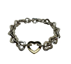 Tiffany & Co Sterling Silver and 18K Gold Heart Link Bracelet 7.5 In - Picture 1 of 7