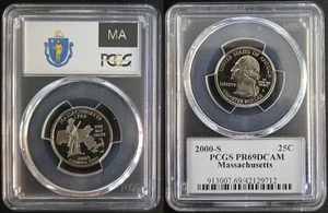 2000-S Massachusetts State Quarter - Clad Proof - PCGS PR69DCAM - Flag Label - Picture 1 of 3