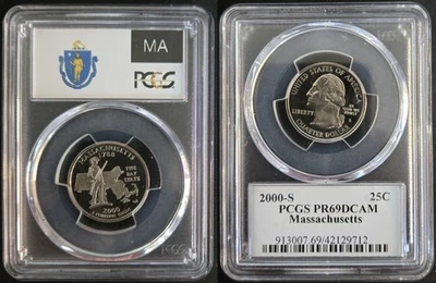2000-S Massachusetts State Quarter - Clad Proof - PCGS PR69DCAM - Flag Label - Image 1 of 3