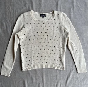 SAKS FIVE AVENUE 100% Kaschmir Damen XL Pullover Verzierter Pulli Creme - Bild 1 von 8