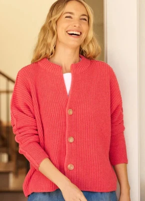 Cardigã Frank & Eileen $548 Coral/Lobster Montecito gola redonda cardigã G NOVO - Imagem 1 de 4