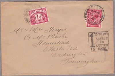 1928 KGV COVER CLARE SUFFOLK BOXED 1D/75 LIABLE TO LETTER RATE & 1d POSTAGE DUE - Image 1 of 2
