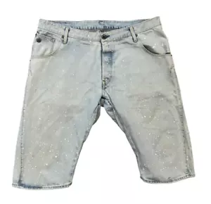 G-Star Raw 3D 1/2 Length Denim Shorts Mens 40 Blue Light Wash 15" In Splattered - Picture 1 of 14