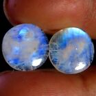 8.00Cts.100%Natural Blue Rainbow Moonstone Round Pair Cab 12x12x3mm Top Gems