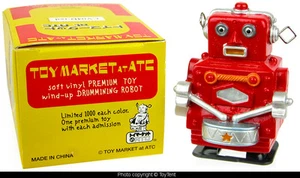 Drumming Robot miniature white-knob RED Toy Market ATC boxed new old stock - Picture 1 of 4