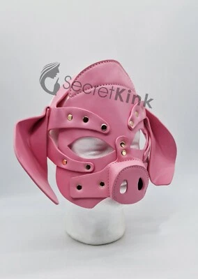 Masque de cochon en cuir végétalien cache visage capuche rôle réglable animal jeu costume fétiche - Photo 1/4