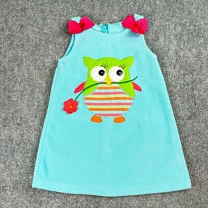 Bonnie Jean Dress Girls 4 Fleece Sleeveless Owl Applique Turquoise Cute Aline - Picture 1 of 9