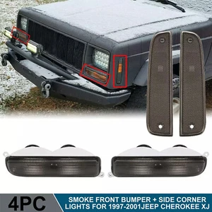 Pair Smoke Park Lights Corner Bumper Signal Light For 1997-2001 Jeep Cherokee XJ - Picture 1 of 20