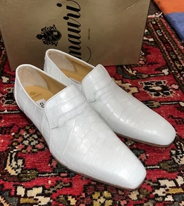NWB $1200 Mens Mauri White Genuine Alligator Loafer Slip On Shoes, Sz. 8.5M WOW! - Picture 1 of 15