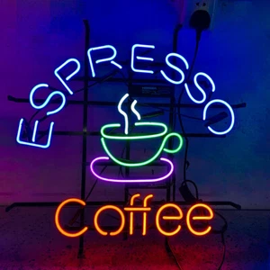 Espresso Coffee Neon Sign Light Cafe Room Handcraft Real Glass Tube Art 17"x14" - Picture 1 of 1
