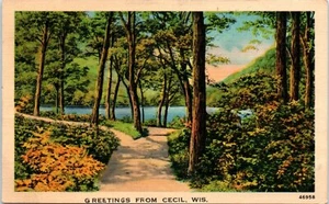 1944 Wisconsin Postcard Greetings from Cecil WI Scenic View It's Swell Out Here - Picture 1 of 2