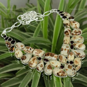 Sterling Silver Natural Spessartine Garnet In Limestone Chain Necklace Jewelry - Picture 1 of 6