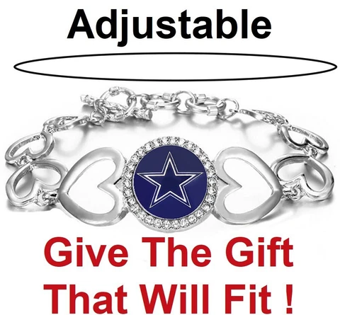 Dallas Cowboys Womens Silver Heart Link Adjust. Bracelet Gift D27 Cover