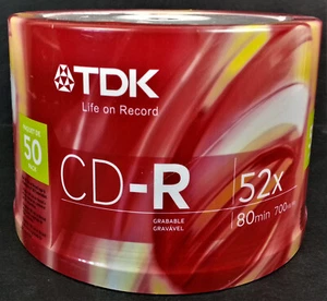 TDK CD-R 50 Pack 52x 80min 700MB Recordable SEALED Spindle - Picture 1 of 7