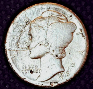 { 1916 US Mercury Dime with Cracks and Other Errors - Picture 1 of 2