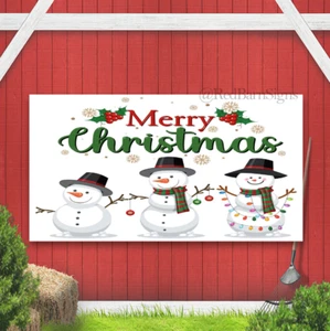 Merry Christmas with 3 snowman indoor outdoor banner sign - Picture 1 of 1