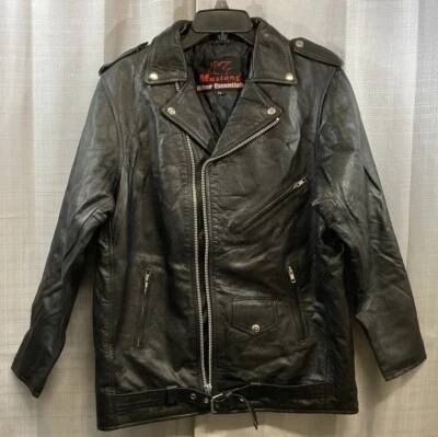 NEW GENUINE MUSTANG BIKER ESSENTIALS BLACK LEATHER JACKETS WOMAN SIZE 14 - Image 1 of 4