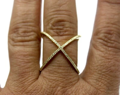Серебро кубический цирконий крест X кольцо размер 8 желтое золото тон - Изображение 1 из 4