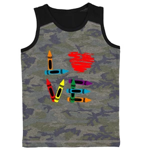 Love Crayons - Coloring Book Heart Artisit Creative Youth Contrast Tank Top - Picture 1 of 7