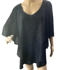 Shannon Ford New York Black Burnout Velvet Shawl Poncho Size 3X - Picture 1 of 14