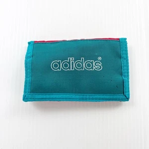 Vintage 80s Adidas Spellout Tri Fold Blue Red Wallet - Picture 1 of 5