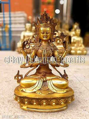 Lucky Tibet Prayer Buddhist Bronze Buddha 4 Hands Arm Guanyin Chenrezig Statue • 42.13£
