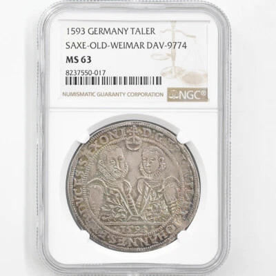 1593 Germany Saxe-Old-Weimar Duchy Wilhelm I and John II Silver Coin NGC MS 63 - Image 1 of 4