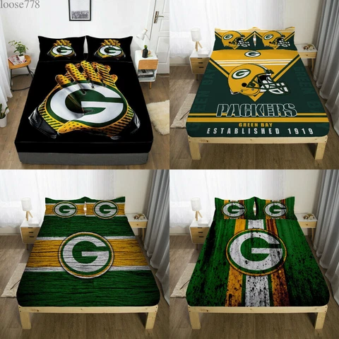 Green Bay Packers Fitted Sheet Mattress Cover Bed Sheets & Pillowcase Set 3PCS Cover