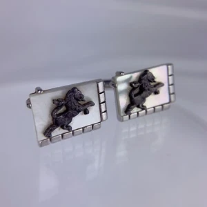 Lion Rampant MOP Pearl Silver Tone Cufflinks Heraldry Shields Vintage N1 - Picture 1 of 9