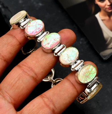 Australian Triplets Opal Gemstone 925 Sterling Silver Handmade Jewelry Bracelet - Image 1 of 4