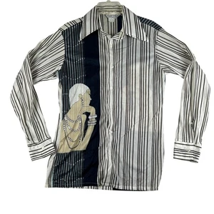 Vintage Second Hand Rose Hemd Damen Medium Art Deco Streifen Nylon 70er Bluse - Bild 1 von 12
