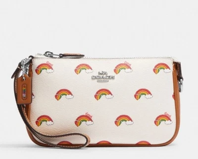 Nuevo con etiquetas Coach Nolita 19 Lona Cuero CJ657 Arco Iris Estampado Corazón Tiza/Marrón Multi Foto 1 de 4