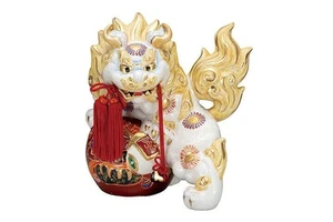 Kutani Ware Foo perro Shishi león blanco mori arte tesoro motivo Japón 10,6 pulgadas - Imagen 1 de 4