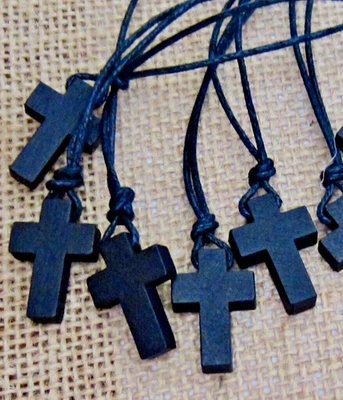 WOODEN CROSS NECKLACE PENDANT CHARM BLACK CORD JESUS PROTECT GIFT BOY MENS WOMEN - image 1 of 4
