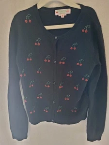 Bonpoint Girl beaded Cherry black Cashmere Cardigan button down size 10 Years  - Picture 1 of 5