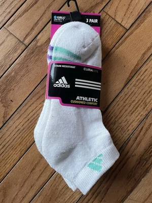 Adidas 3 Pares Niñas Atléticos Acolchados Cómodos Calcetines al Tobillo NUEVO Blanco Grande 3-9 Foto 1 de 2