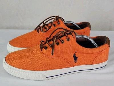 Polo Ralph Lauren Vaughn Hombres Talla 11 D Naranja Azul Pony Cuero Lona Barco Zapatos Foto 1 de 4