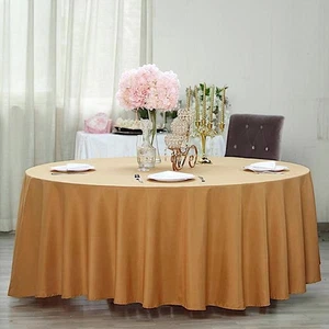 5 Pack GOLD 120 Inch ROUND TABLECLOTHS Wedding Decorations Party Table Covers - Picture 1 of 8