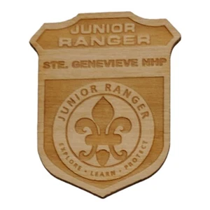 Wooden Junior Jr. Park Ranger Badge STE GENEVIEVE NHP Explore Learn Protect Wood - Picture 1 of 2