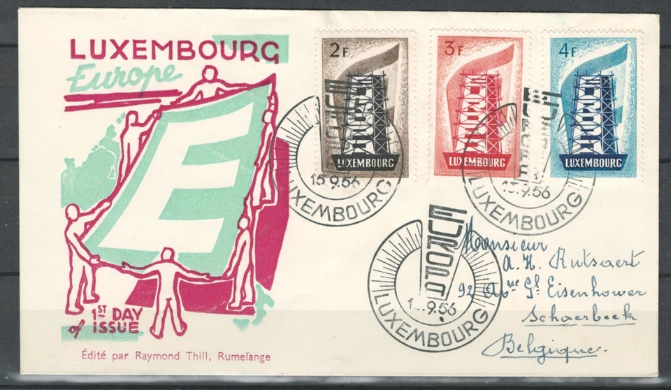 LUXEMBOURG  COVER TO BELGIUM REBUILDING EUROPE FDC Europa Mi#555-557 LOT(LUX 12) - Image 1 of 1
