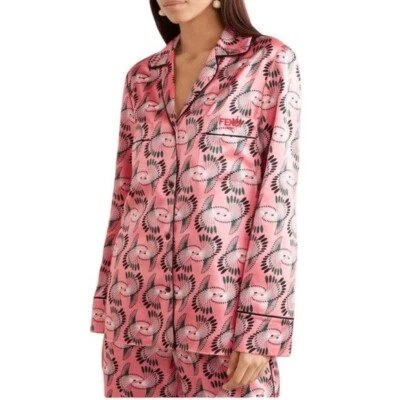 Camisa Fendi Seda Satén Rosa Estampada Blusa Abotonada Top Talla IT 40 Pequeña Foto 1 de 4