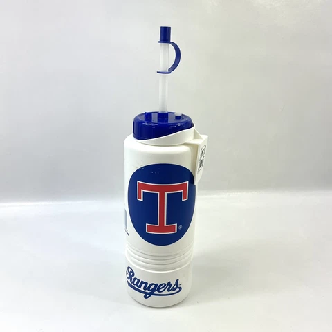 Vintage Texas Rangers 1990 Baseball Plastic Water Bottle Straw Countryside MLB Cover