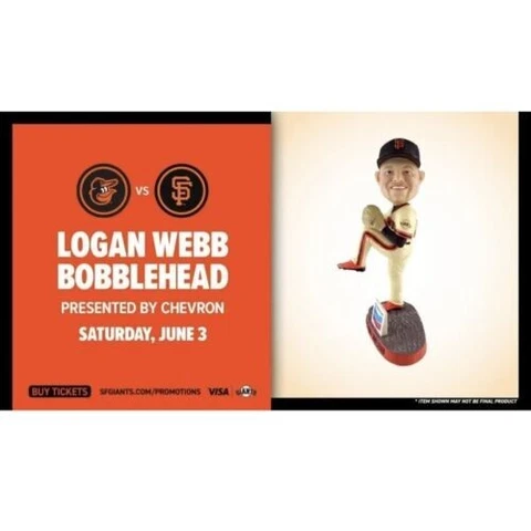 San Francisco Giants 2023 Logan Webb SGA BOBBLEHEAD BOBBLE NIB 6/3 Cover