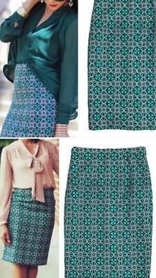 J. Юбка-карандаш CREW в решетчатом медальоне зеленая геометрическая, размер 0 - Изображение 1 из 4