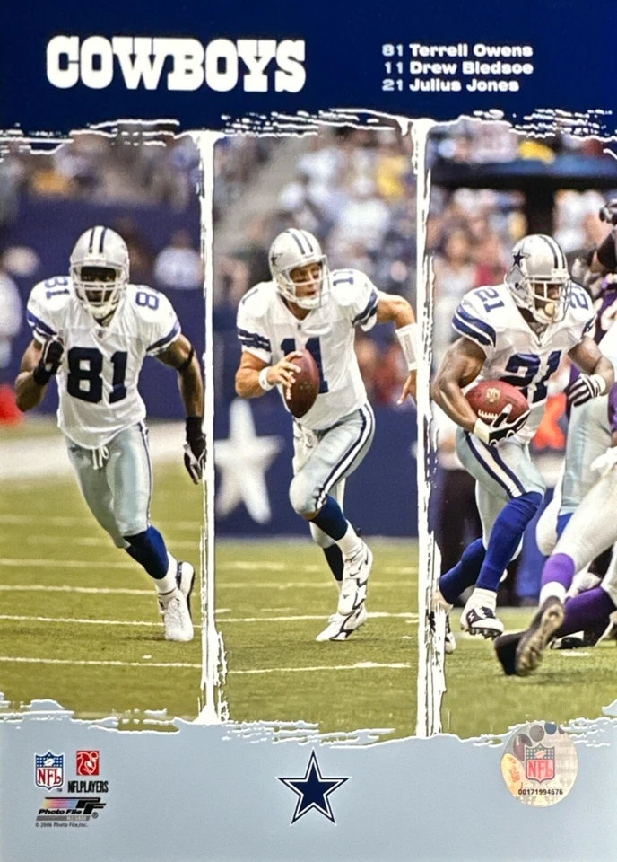 Foto con licencia 8x10 de Drew Bledsoe, Owens, Jones Dallas Cowboys Foto 1 de 1