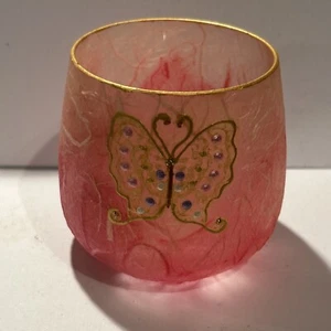 Vintage Pink Gold Butterfly Straw Silk Tea Light & Votice Globe Candle Holder - Picture 1 of 6