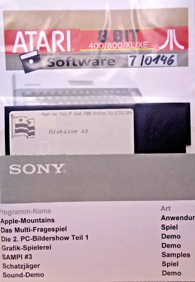 ATARI XL/XE -- SCHATZJÄGER, SOUND-DEMO, APPLE-MOUNTAIN (RE-VERLAG - DISKLINE 45) - Bild 1 von 2