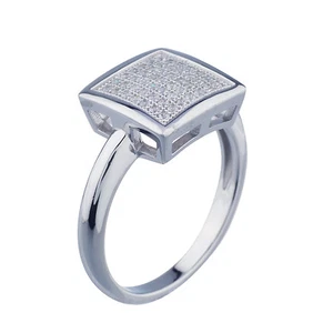 Sterling Silver (925) White Sapphire Square Cluster Ring Size 6, 7, 8 - Picture 1 of 2
